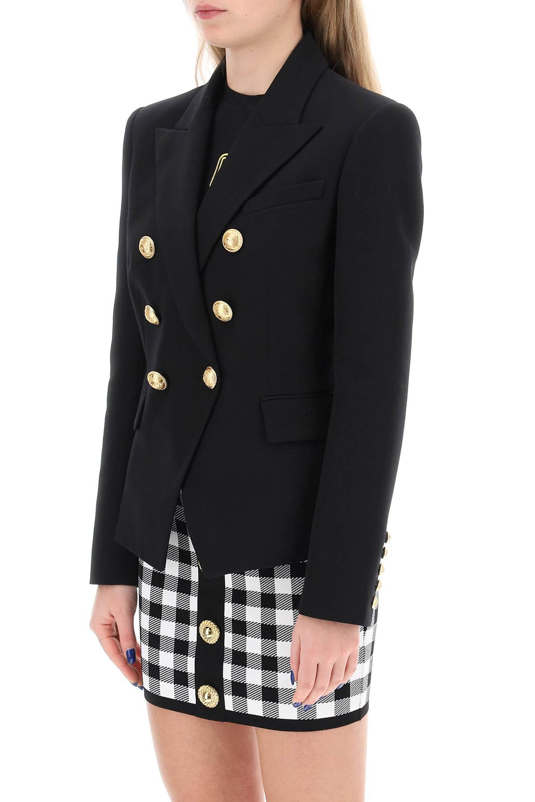 Balmain Fitted Double Breasted Jacket   Nero