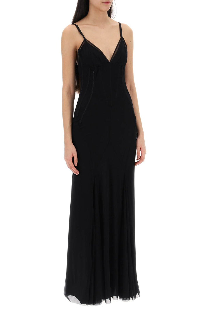 Dolce & Gabbana Stretch Tulle Maxi Bustier Dress In   Nero