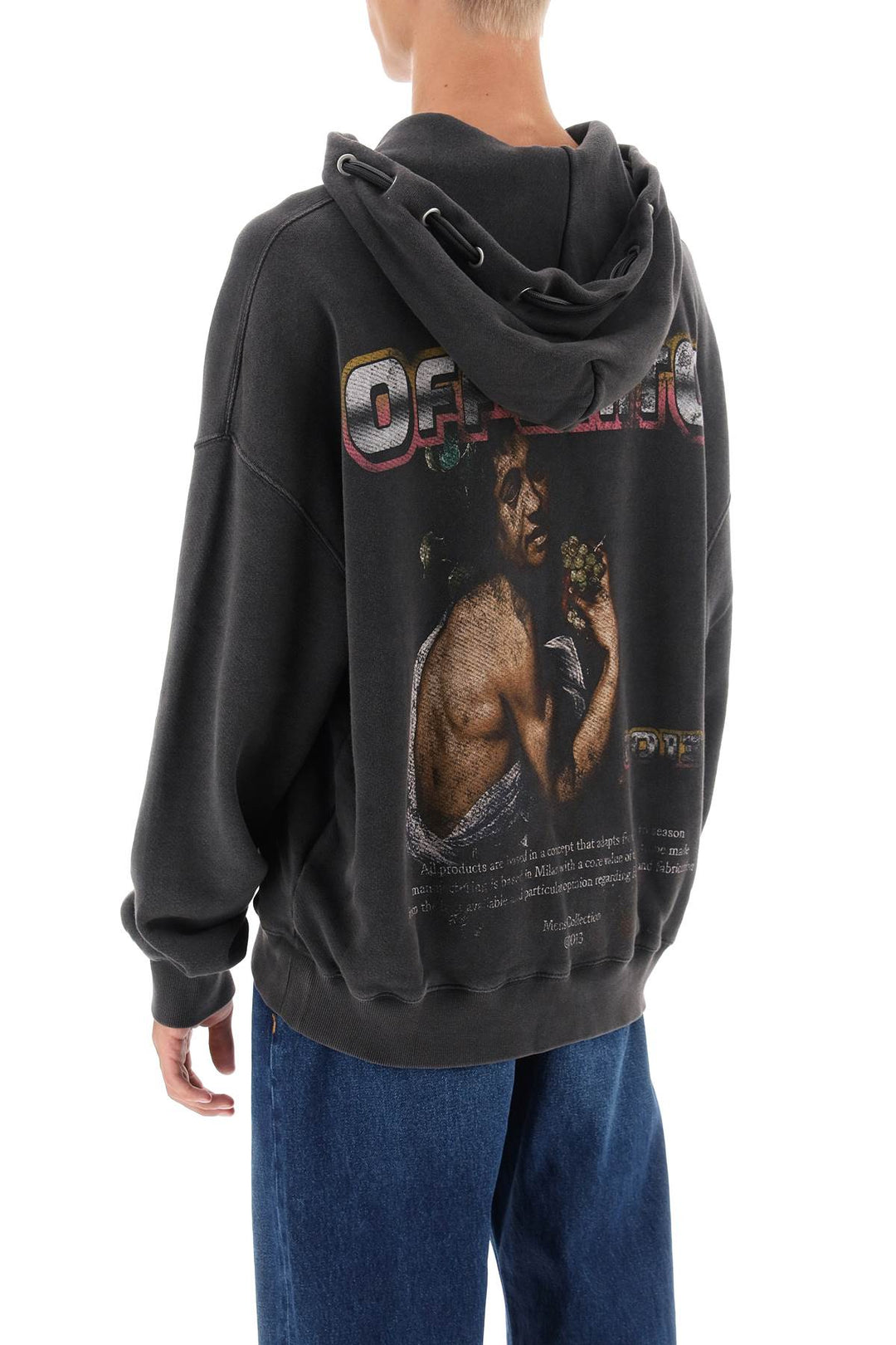 Off White Hoodie With Back Bacchus Print   Nero