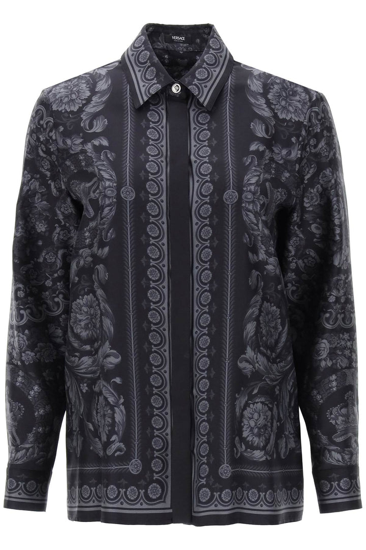 Versace Barocco Shirt In Crepe De Chine   Grigio