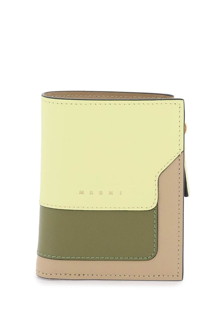 Marni Multicolored Saffiano Leather Bi Fold Wallet   Beige
