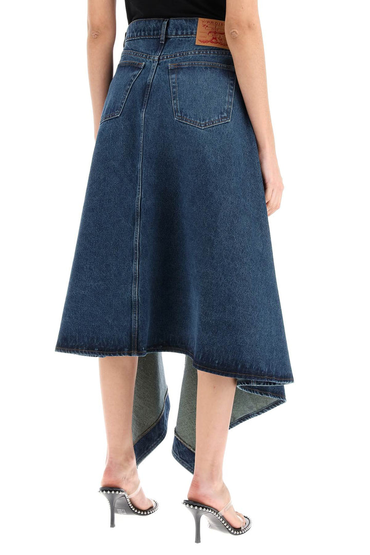 Y Project Denim Midi Skirt With Cut Out Details   Blu