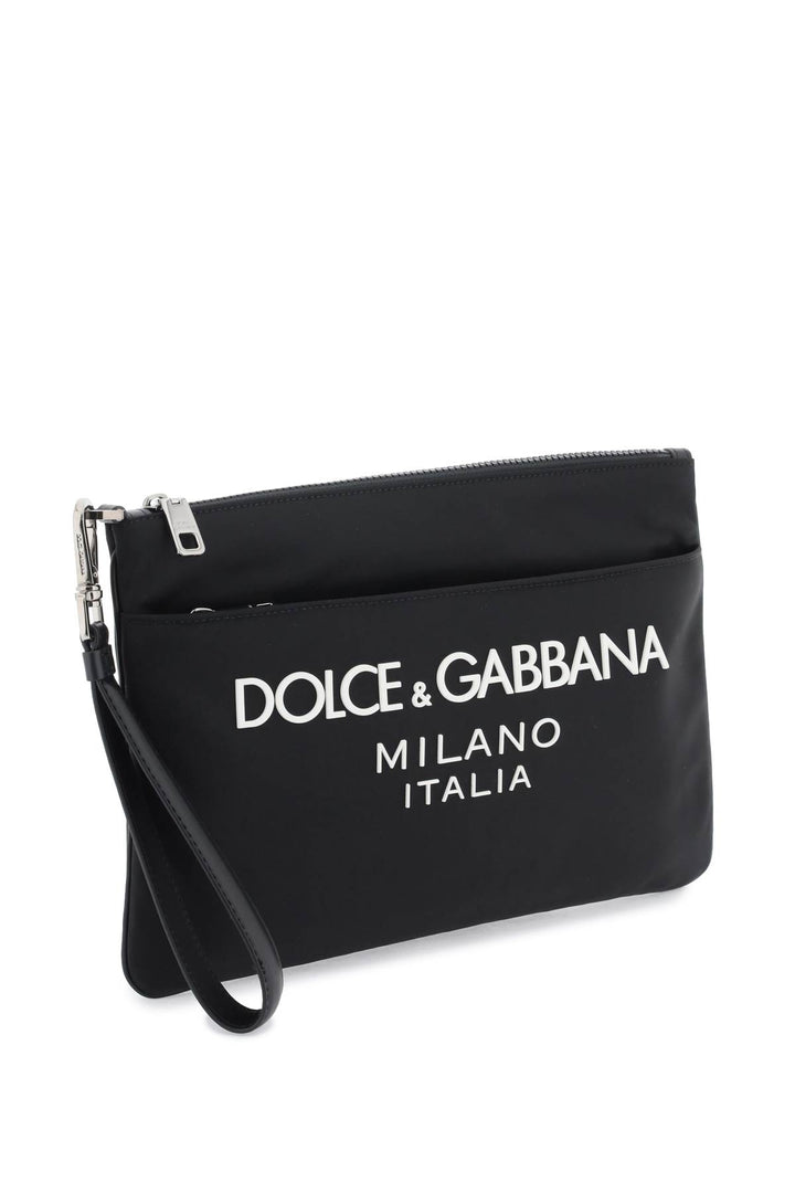 Dolce & Gabbana Nylon Pouch With Rubberized Logo   Black