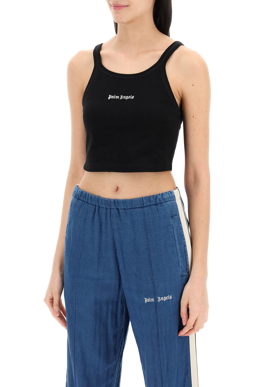 Palm Angels Embroidered Logo Crop Top With   Nero