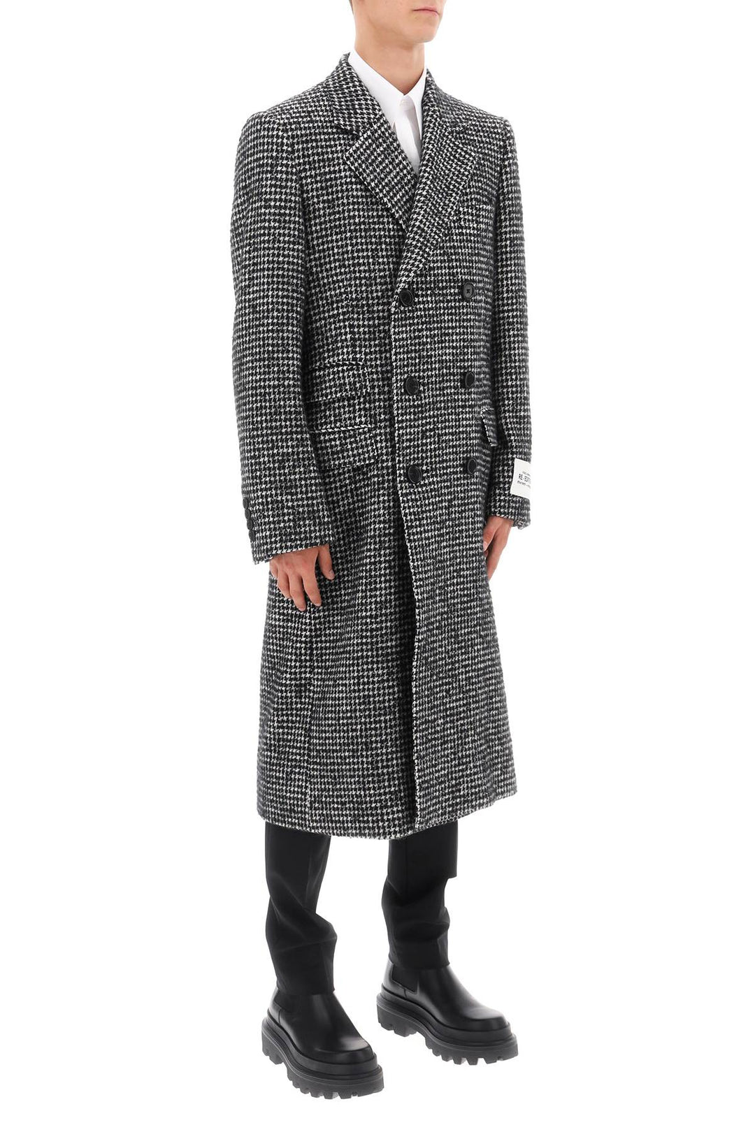 Dolce & Gabbana Re Edition Coat In Houndstooth Wool   Bianco