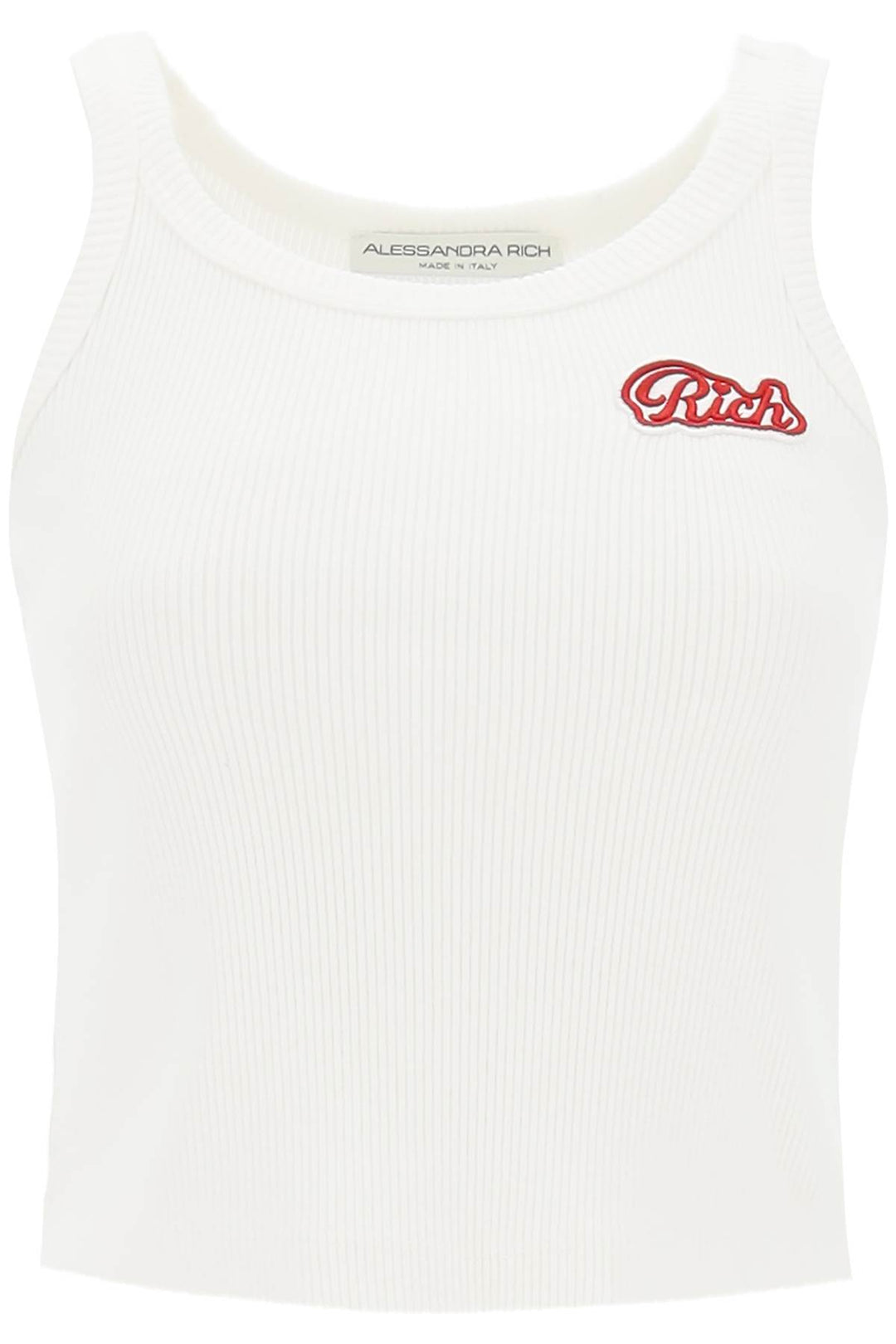 Alessandra Rich Ribbed Tank Top With Logo Patch   Bianco