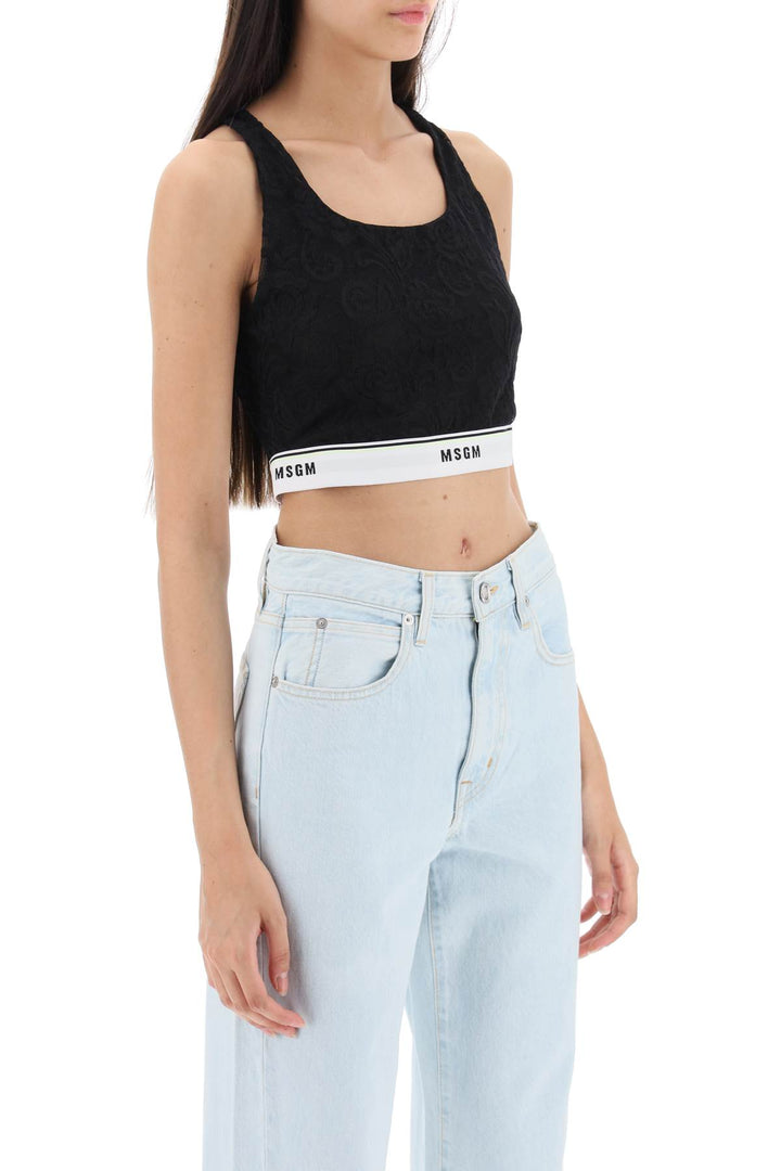 Msgm Sports Bra In Lace With Logoed Band   Nero