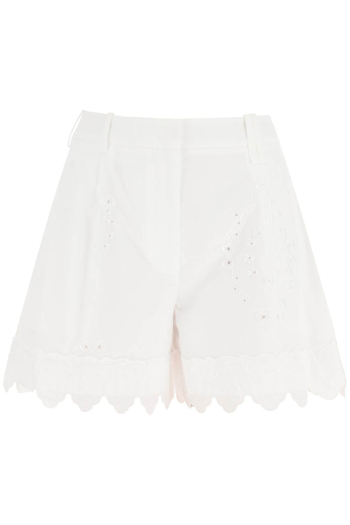 Simone Rocha Embroidered Cotton Shorts   Bianco