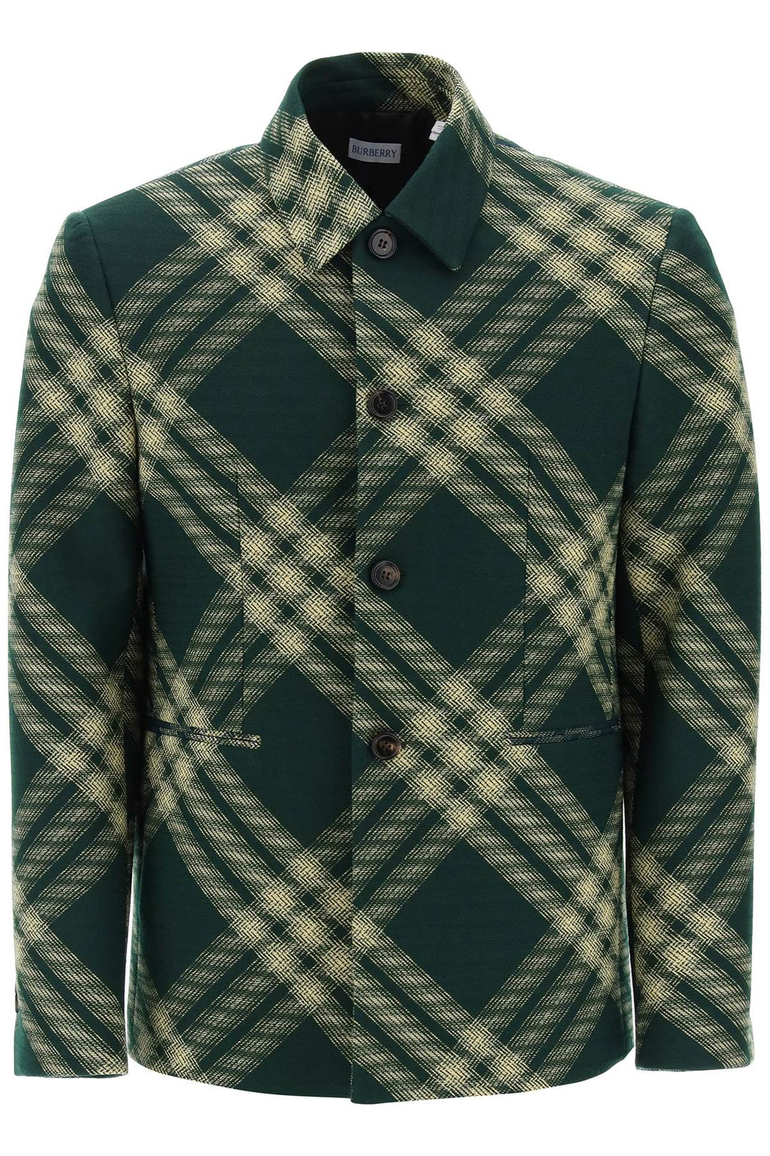 Burberry Single Breasted Check Jacket   Verde