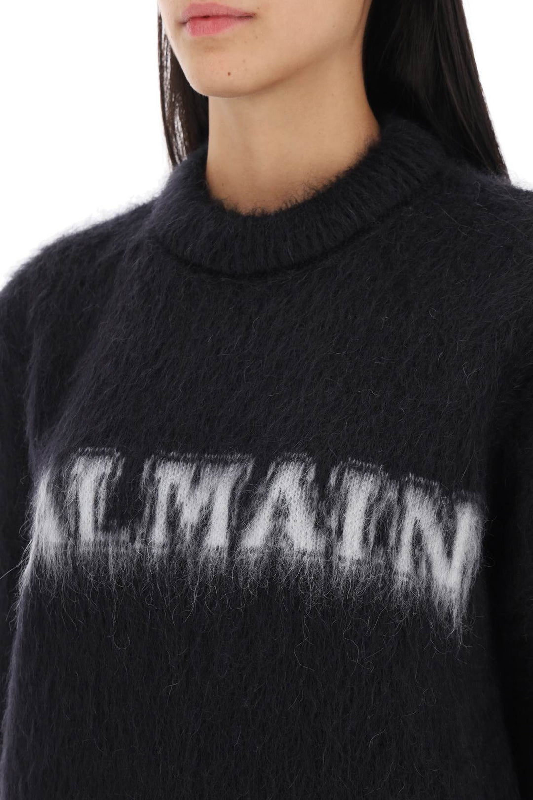 Balmain Brushed Yarn Sweater With Logo   Nero