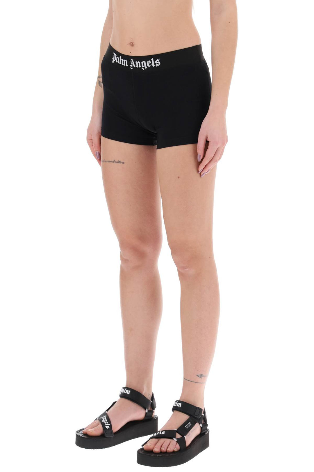 Palm Angels Sporty Shorts With Branded Stripe   Nero