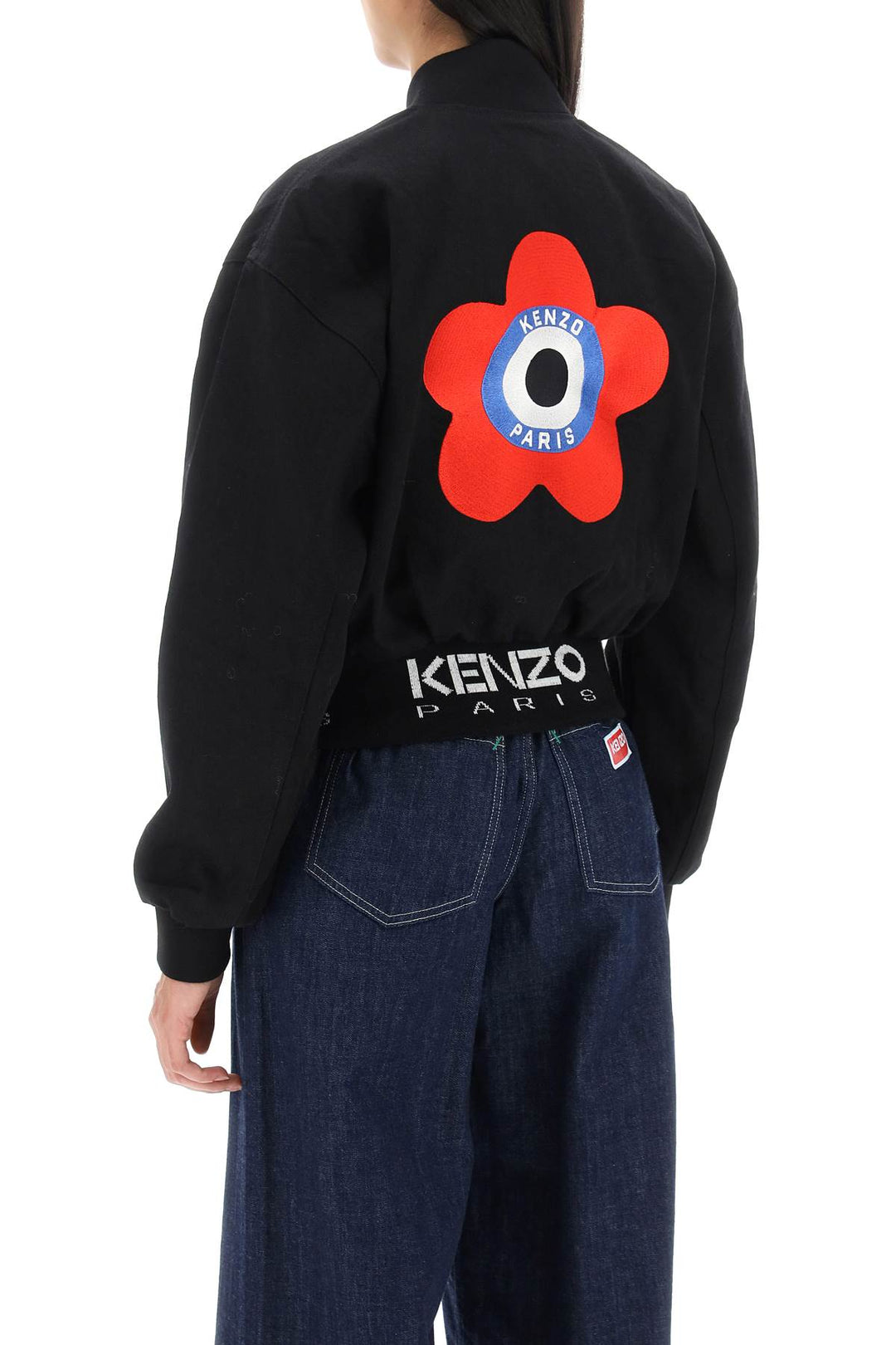 Kenzo Target Cropped Bomber Jacket In Denim   Nero