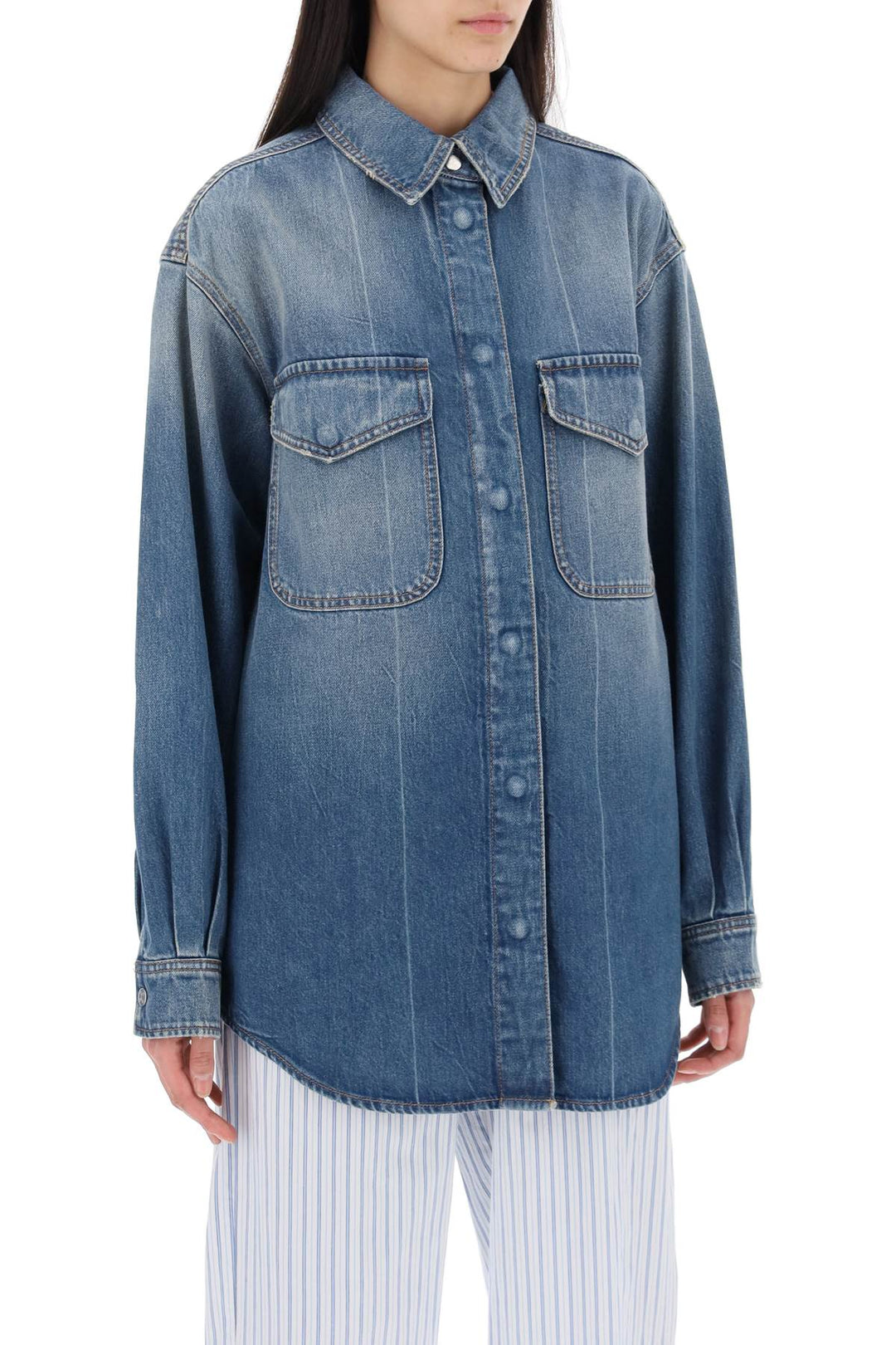 Closed Denim Overshirt Made Of Recycled Cotton Blend   Blu