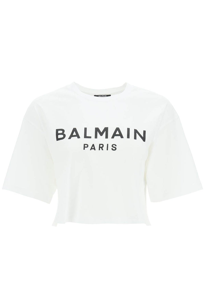 Balmain Logo Print Boxy T Shirt   Bianco