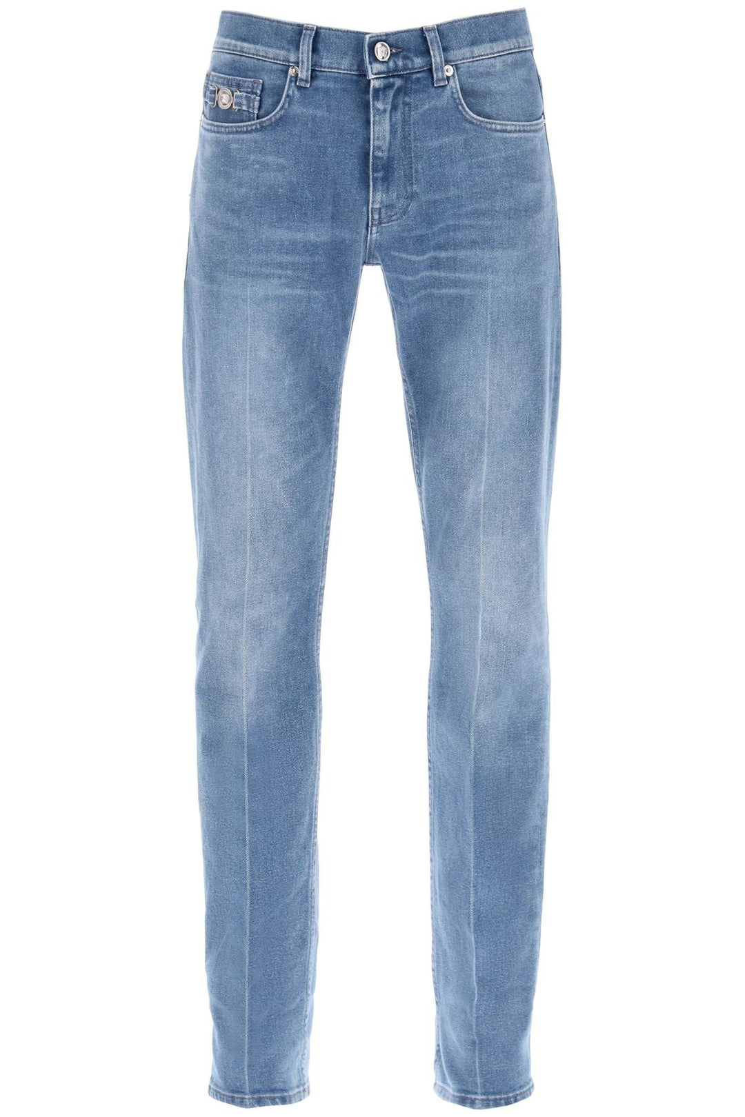 Versace Stretch Denim Slim Fit Jeans   Celeste