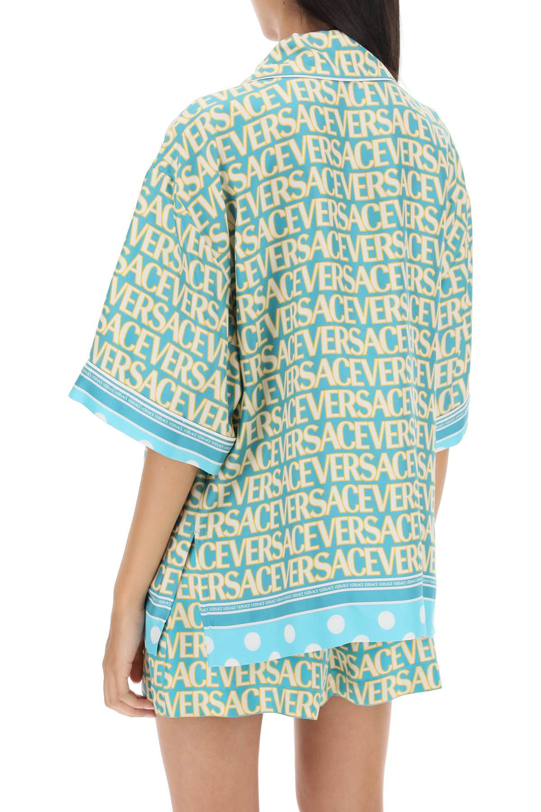 Versace 'Allover Polka Dot' Short Sleeved Shirt   Celeste