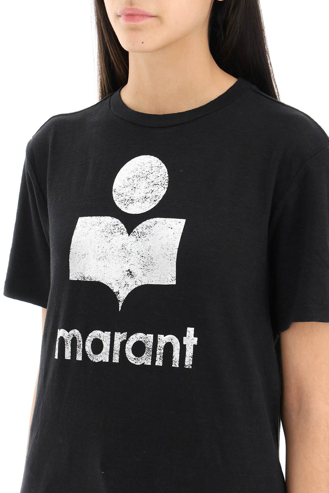 Isabel Marant Etoile Zewel T Shirt With Metallic Logo Print   Black