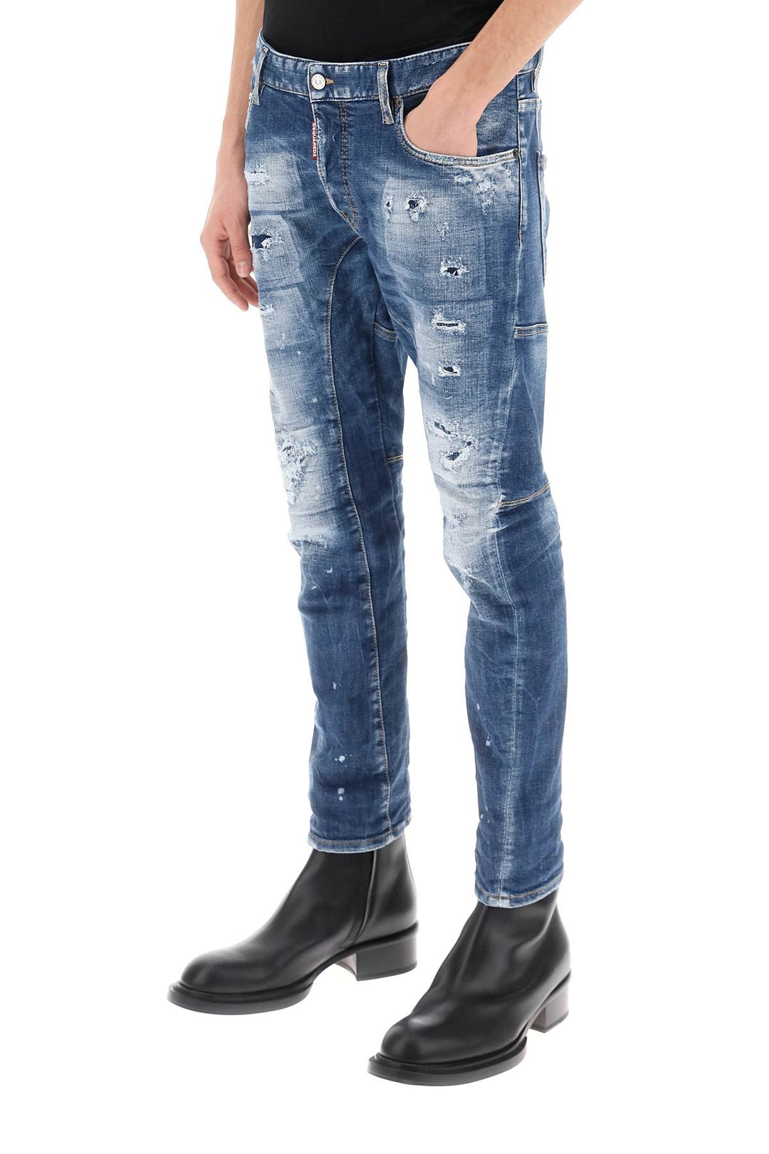Dsquared2 Medium Mended Rips Wash Tidy Biker Jeans   Blu