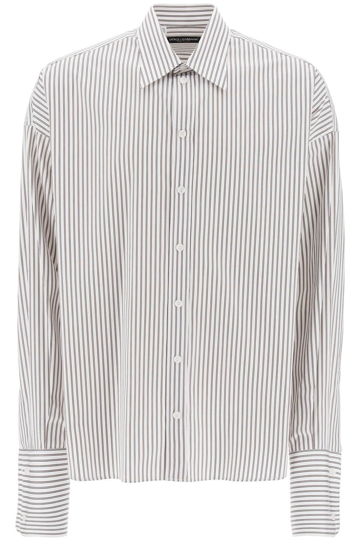 Dolce & Gabbana Replace With Double Quoteoversized Striped Poplin Shirt   Bianco