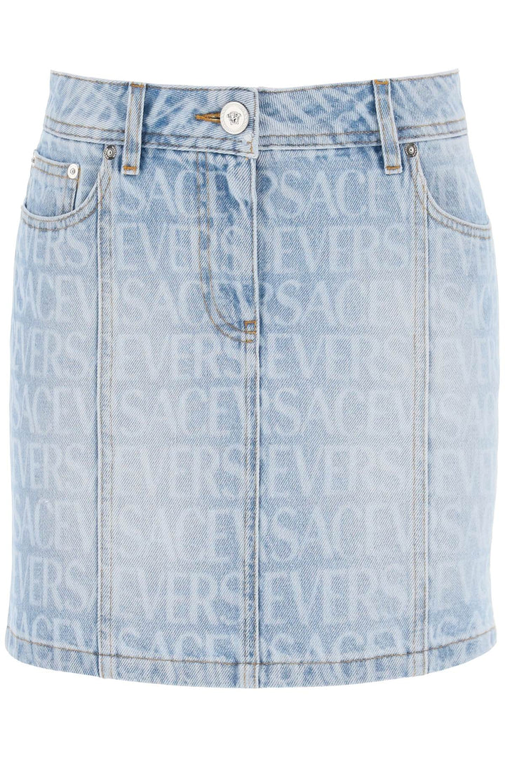Versace Monogram Denim Mini Skirt   Blu