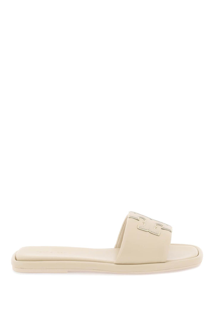 Tory Burch Double T Leather Slides   Beige