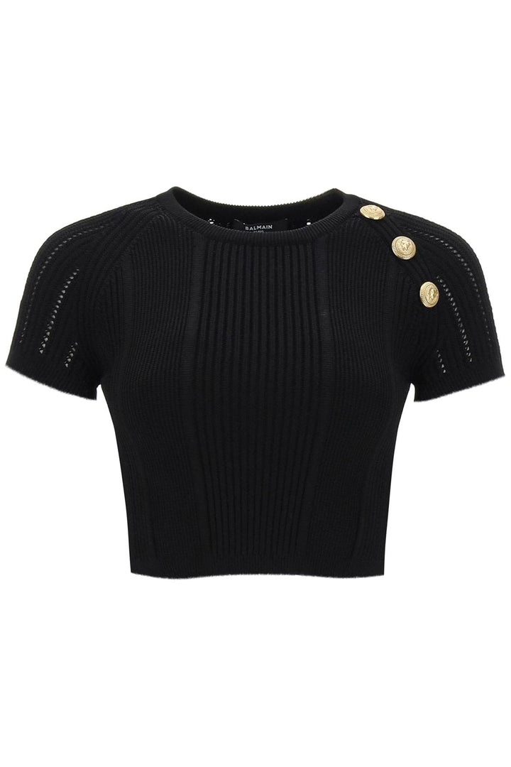 Balmain Knitted Cropped Top With Embossed Buttons   Nero