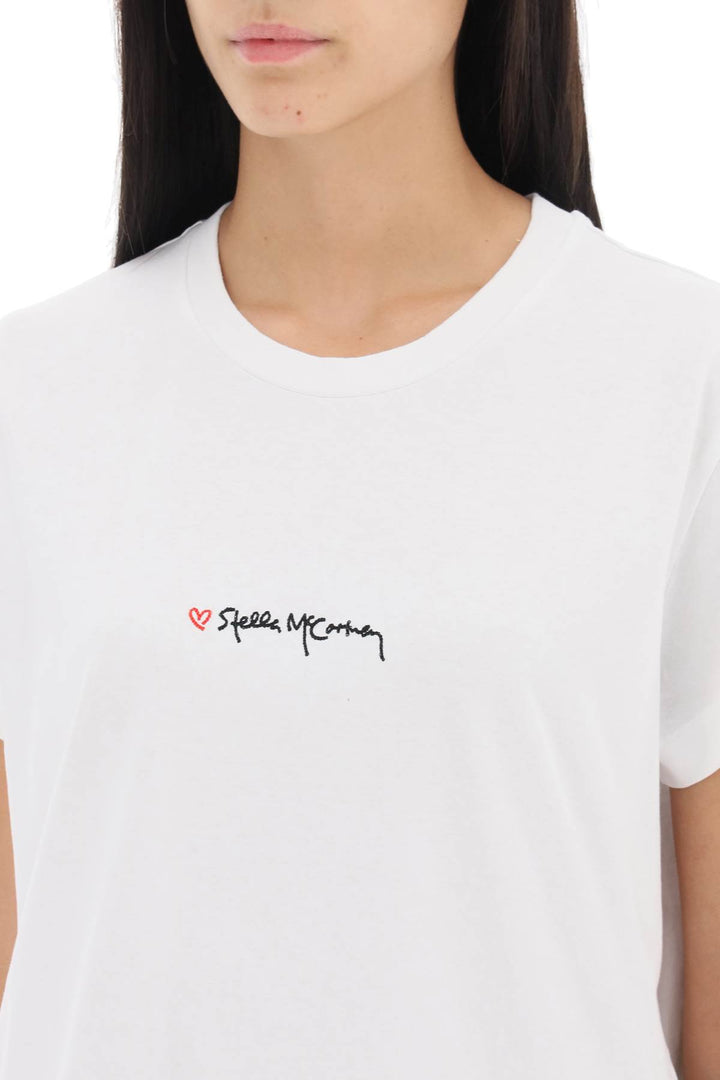 Stella Mc Cartney T Shirt With Embroidered Signature   Nero
