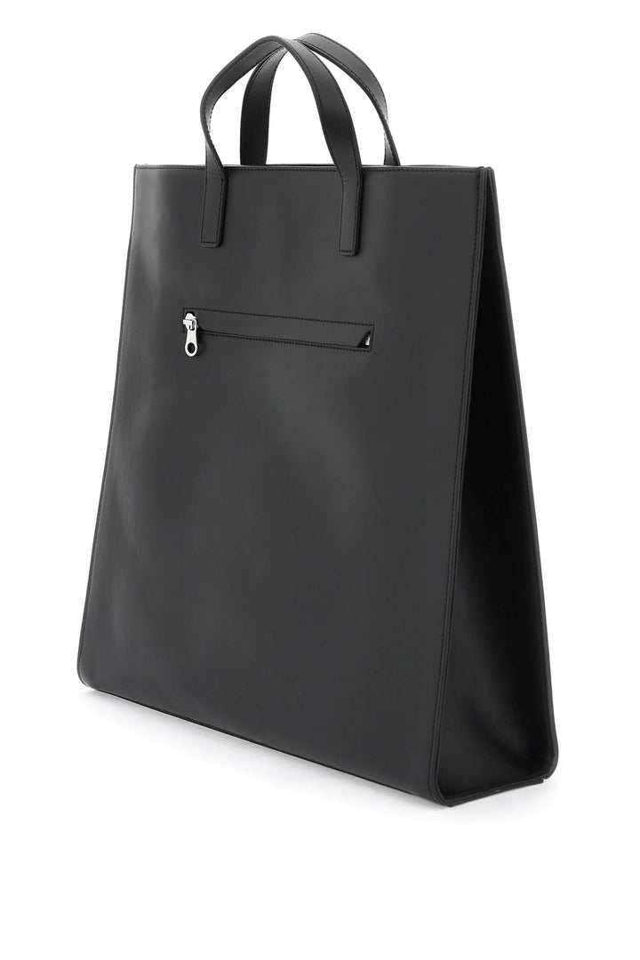 Courreges Smooth Leather Heritage Tote Bag In 9   Nero