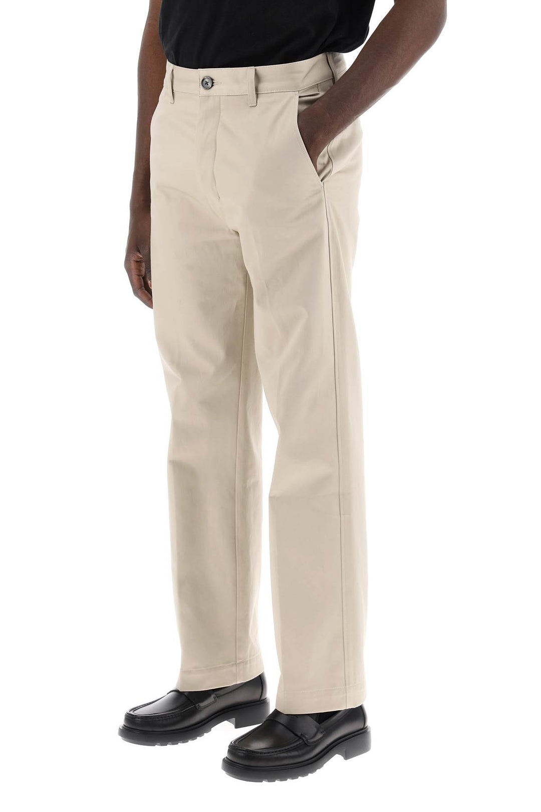 Ami Alexandre Matiussi Cotton Satin Chino Pants In   Beige