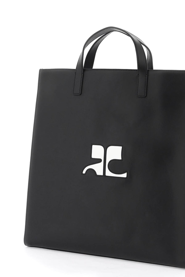 Courreges Smooth Leather Heritage Tote Bag In 9   Nero