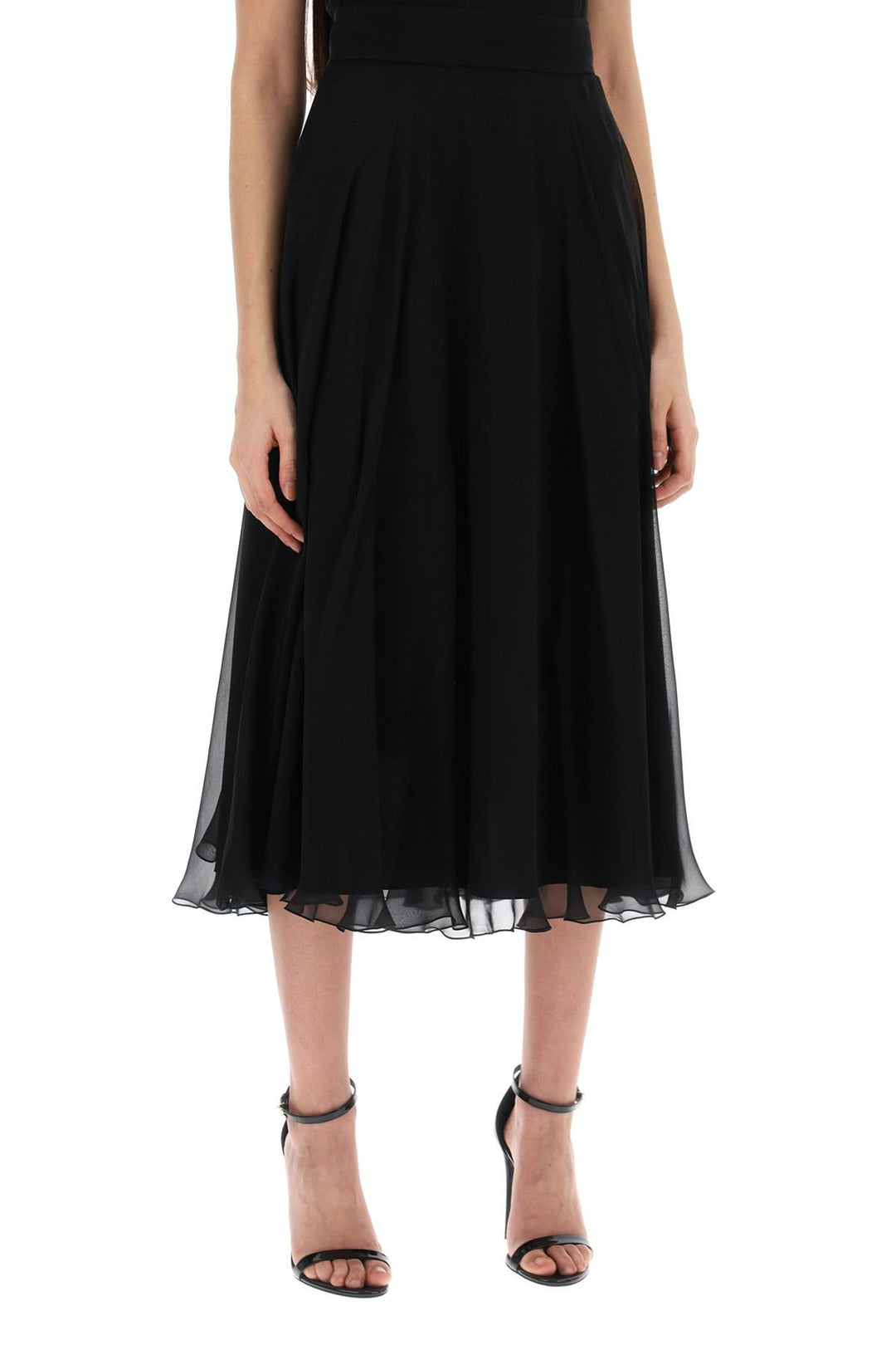 Dolce & Gabbana Silk Flared Skirt With Wheel   Nero