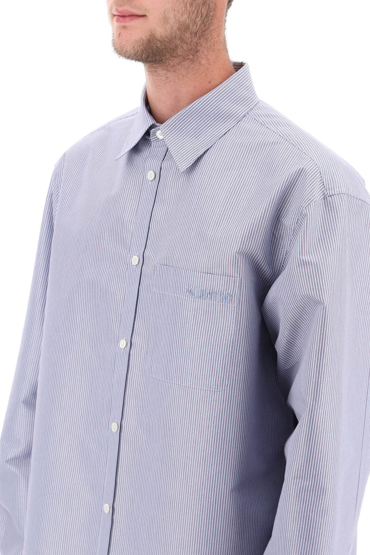 Valentino Garavani Technical Cotton Shirt With Striped Motif   Celeste