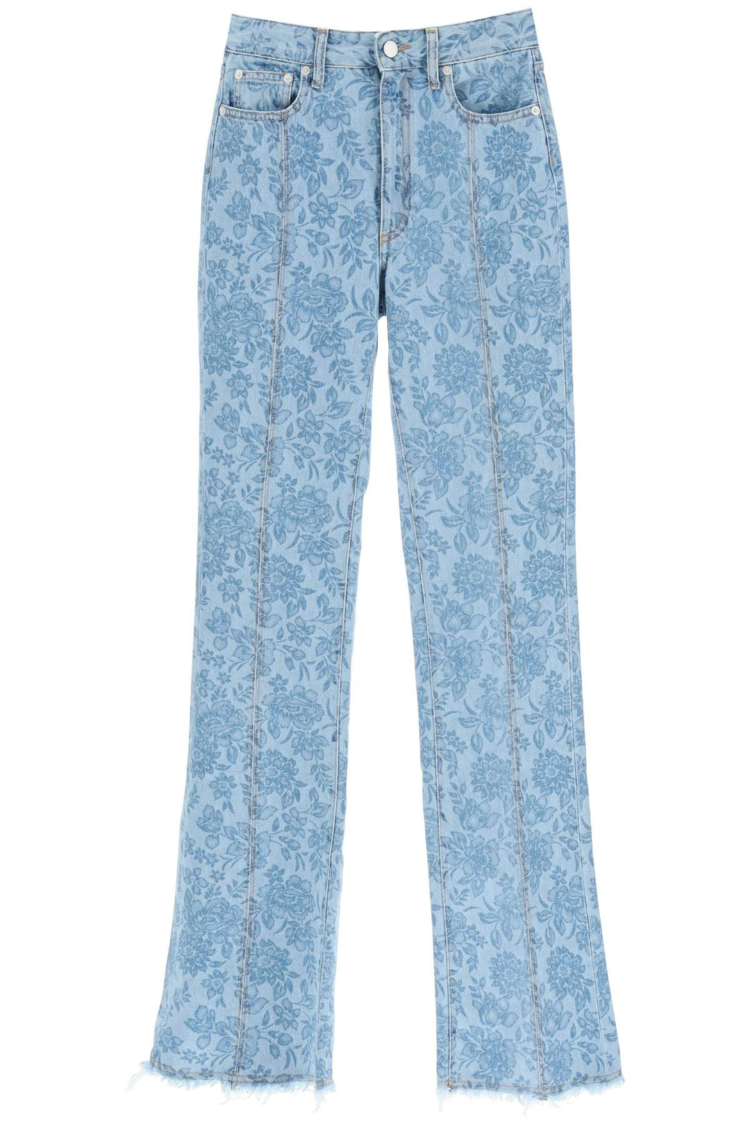 Alessandra Rich Flower Print Flared Jeans   Celeste
