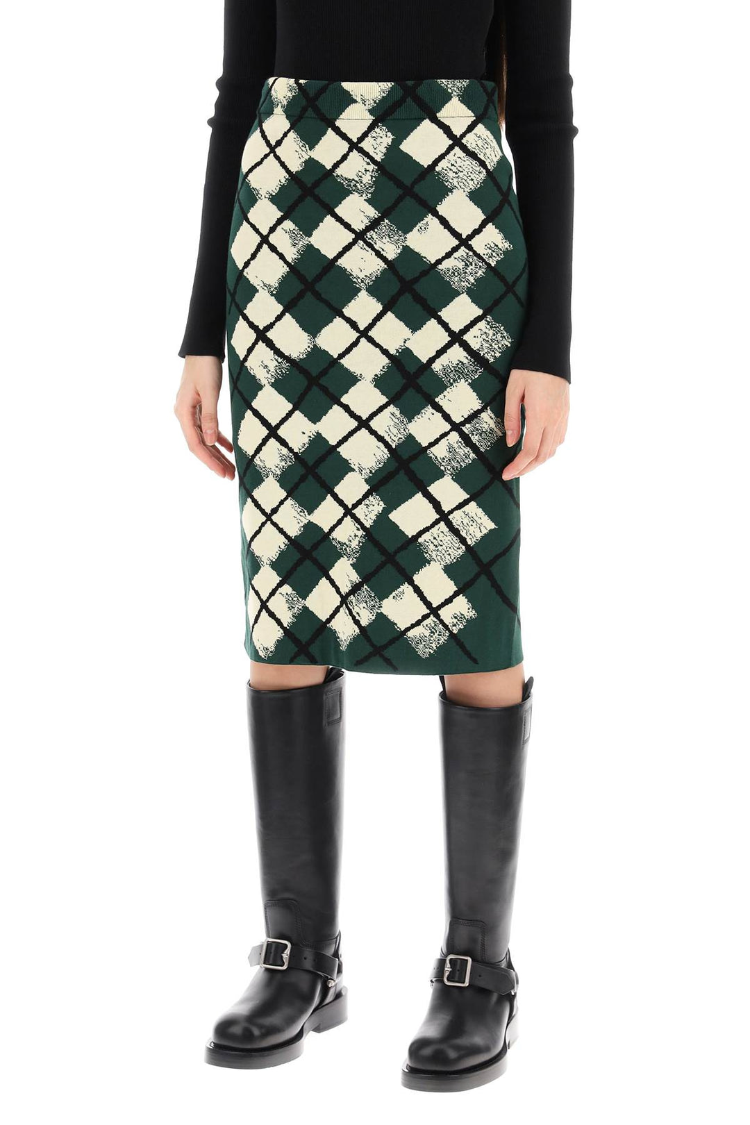 Burberry Replace With Double Quoteknitted Diamond Pattern Midi Skirt   Verde