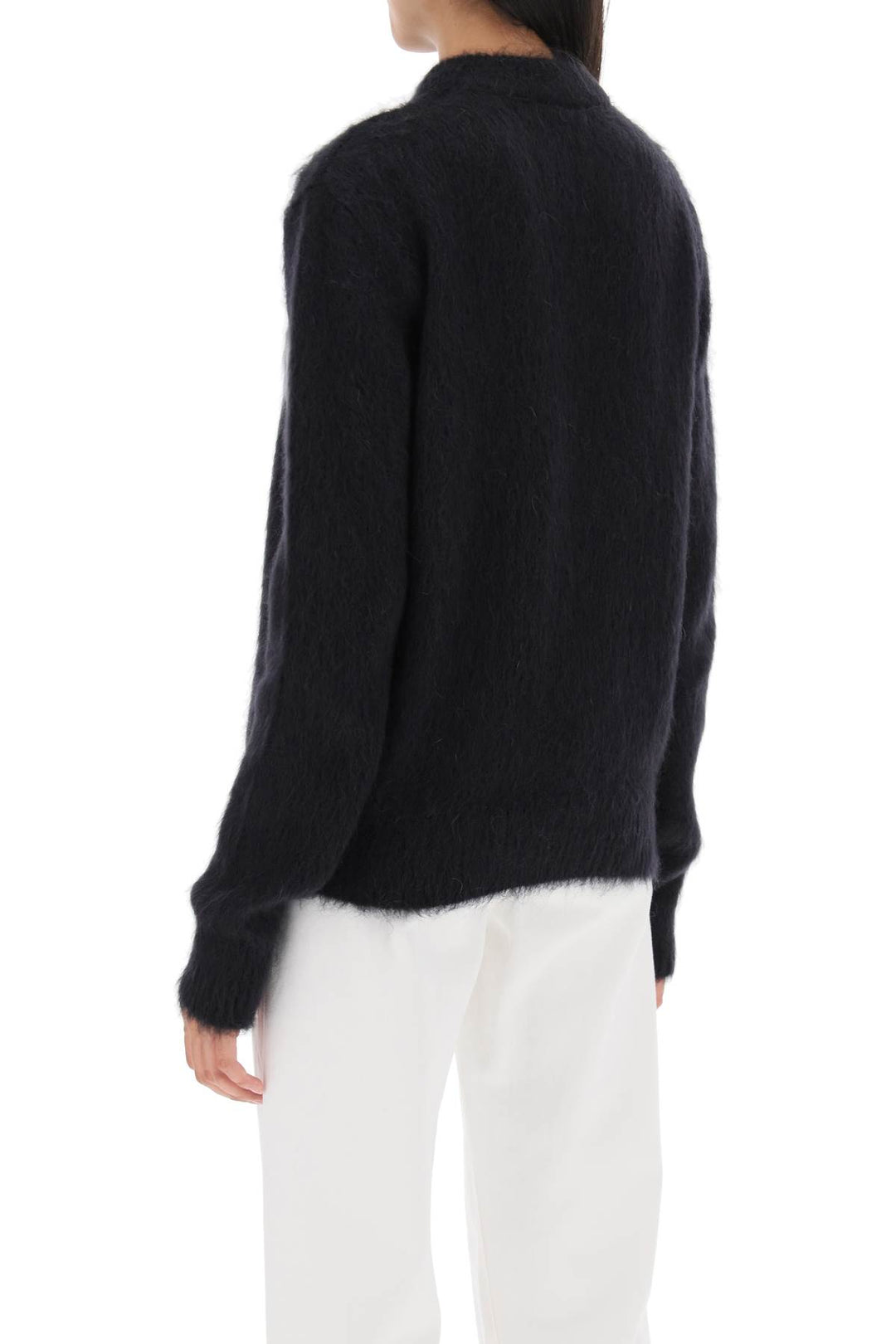 Balmain Brushed Yarn Sweater With Logo   Nero