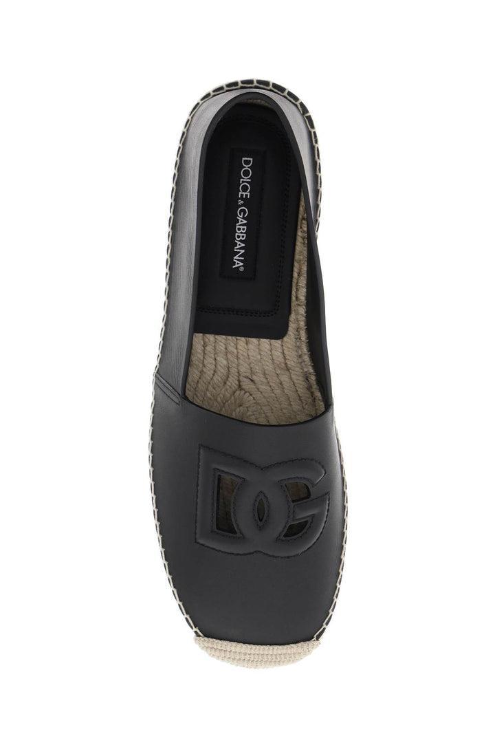 Dolce & Gabbana Leather Espadrilles With Dg Logo And   Nero