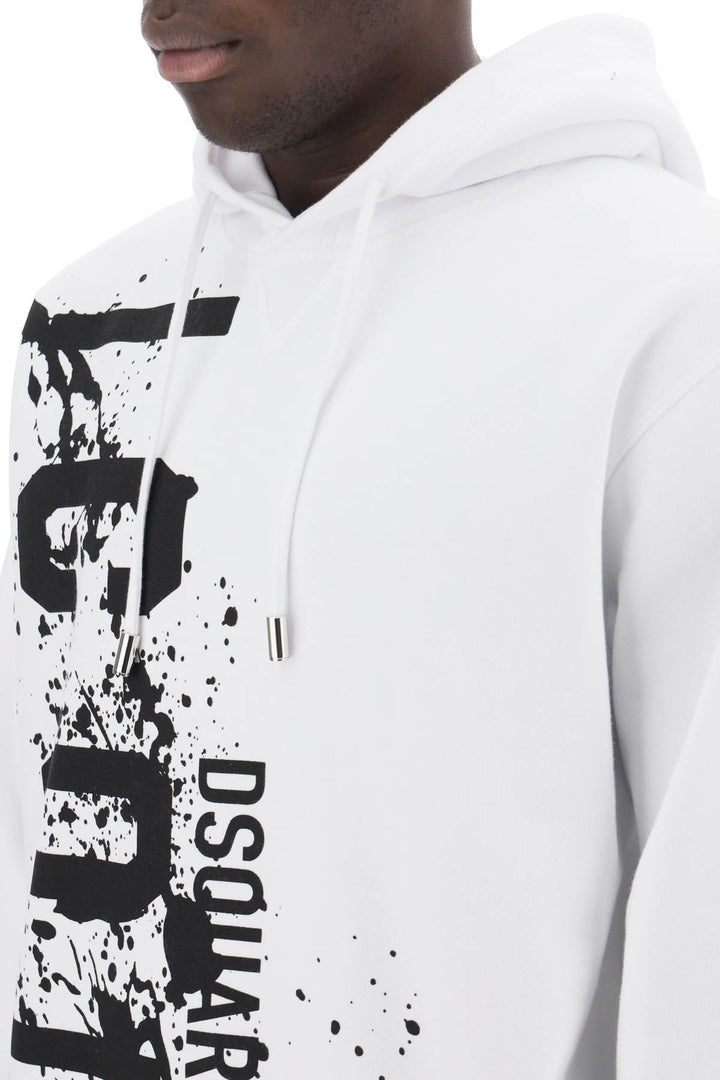 Dsquared2 Cool Fit Hoodie With Icon Splash Print   Bianco