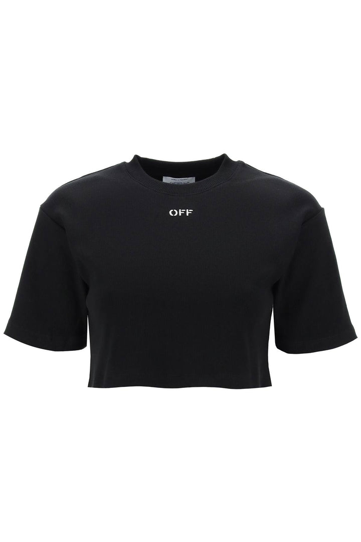 Off White Cropped T Shirt With Off Embroidery   Nero
