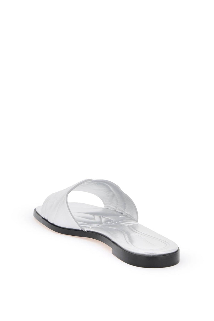 Alexander Mcqueen Laminated Leather Slides With Embossed Seal Logo   Argento