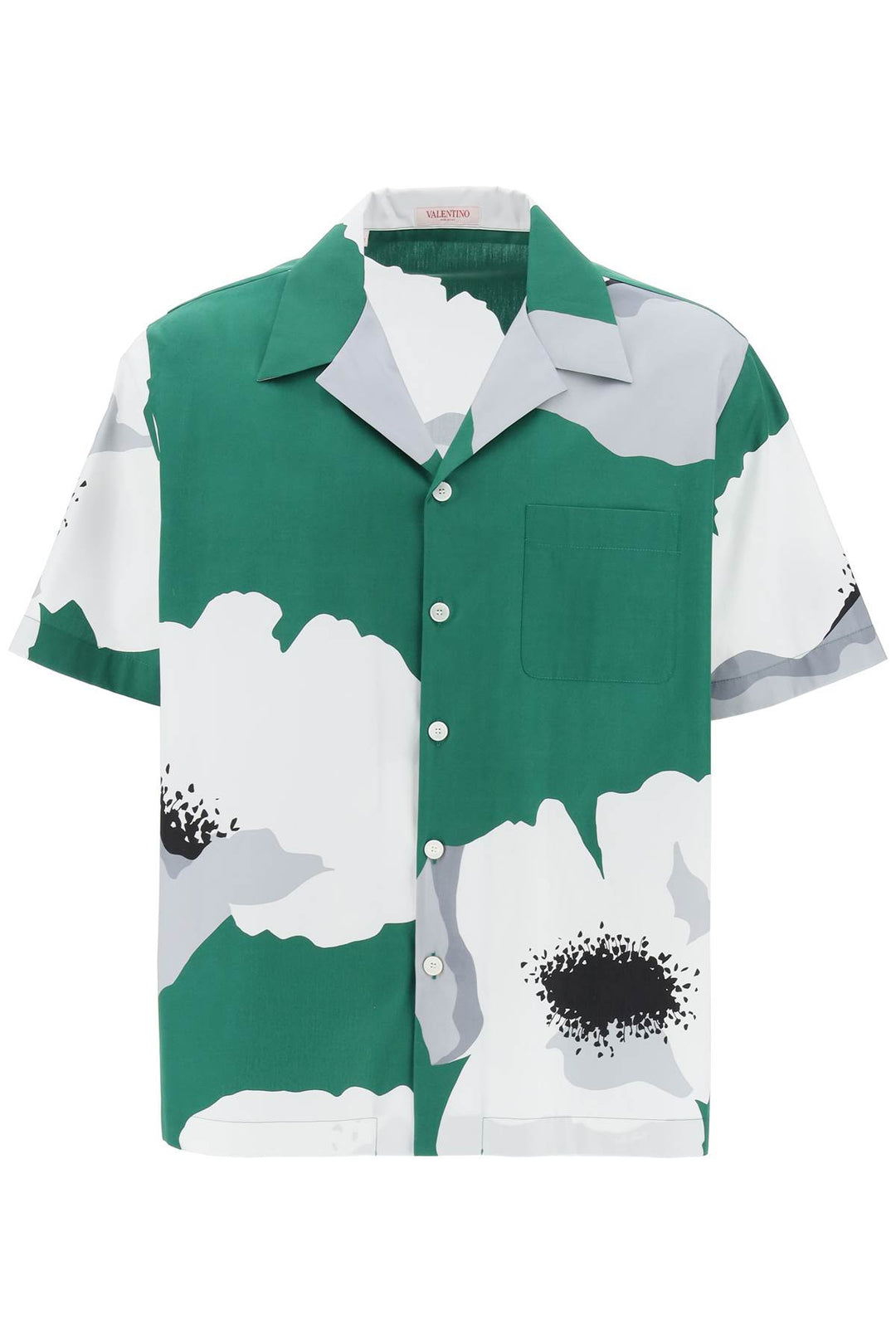Valentino Garavani Replace With Double Quoteflower Portrait Print Poplin Bowling Shirtreplace With Double Quote   Verde