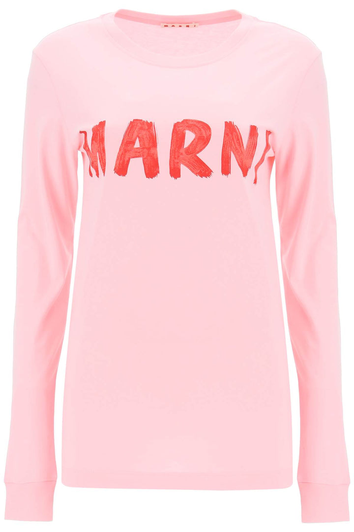 Marni Brushed Logo Long Sleeved T Shirt   Rosa