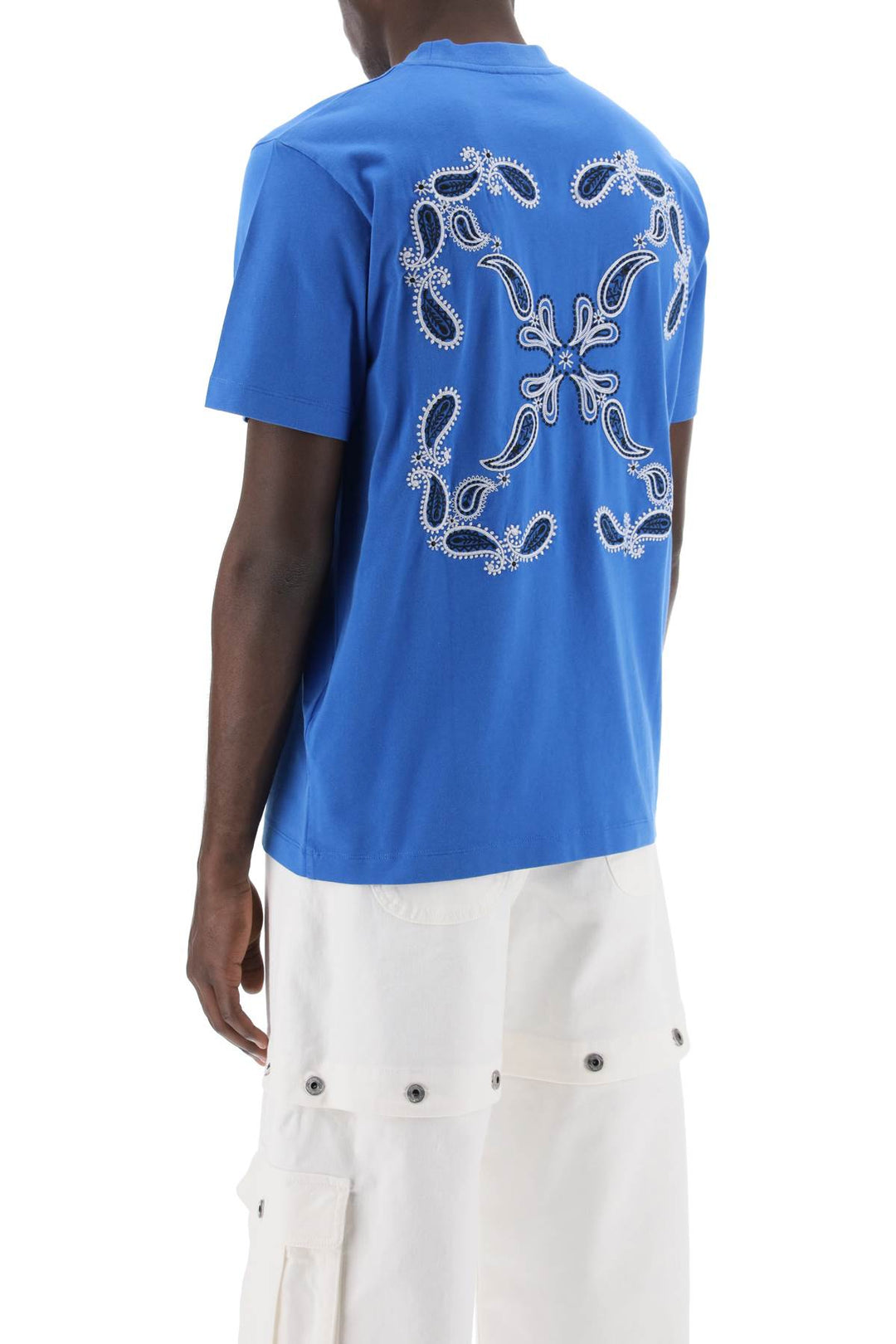 Off White Replace With Double Quotearrow Bandana Pattern T Shirt   Blu