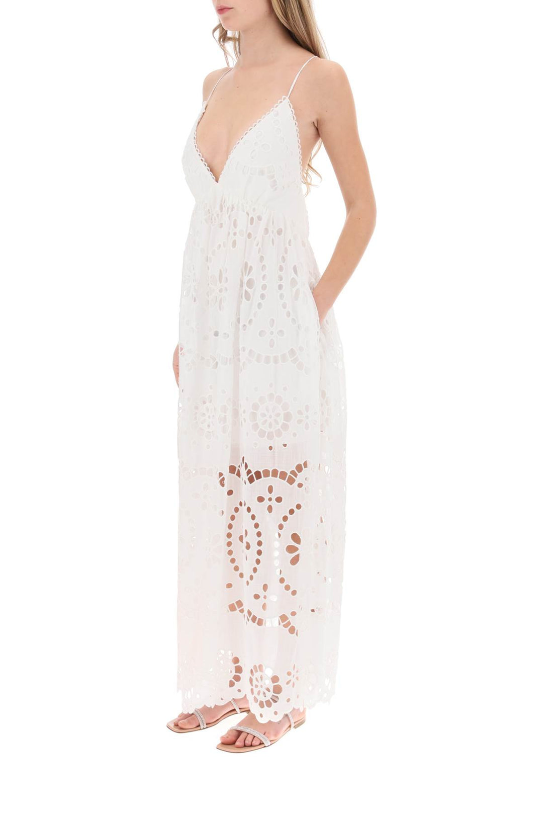 Zimmermann Lexi Maxi Dress In Broderie Anglaise   Bianco