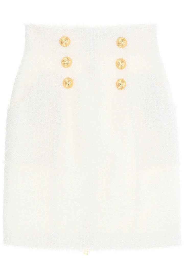 Balmain Pencil Skirt In Monochrome Tweed   Bianco