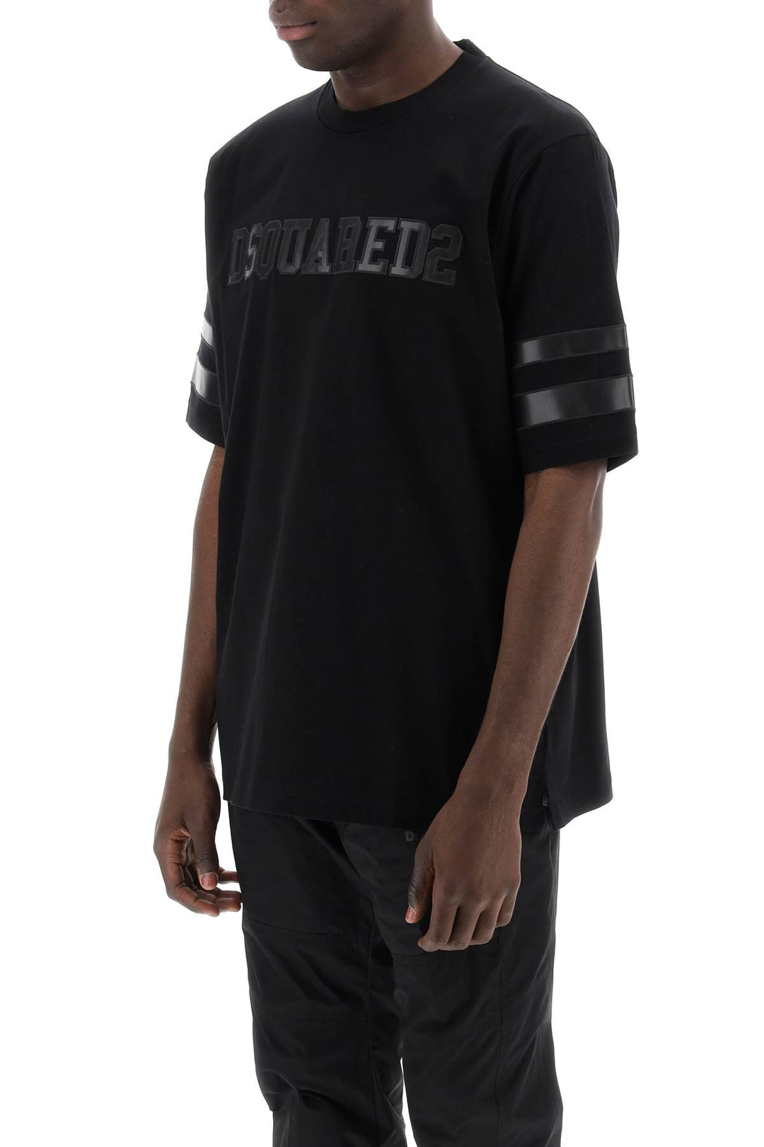 Dsquared2 T Shirt With Faux Leather Inserts   Nero