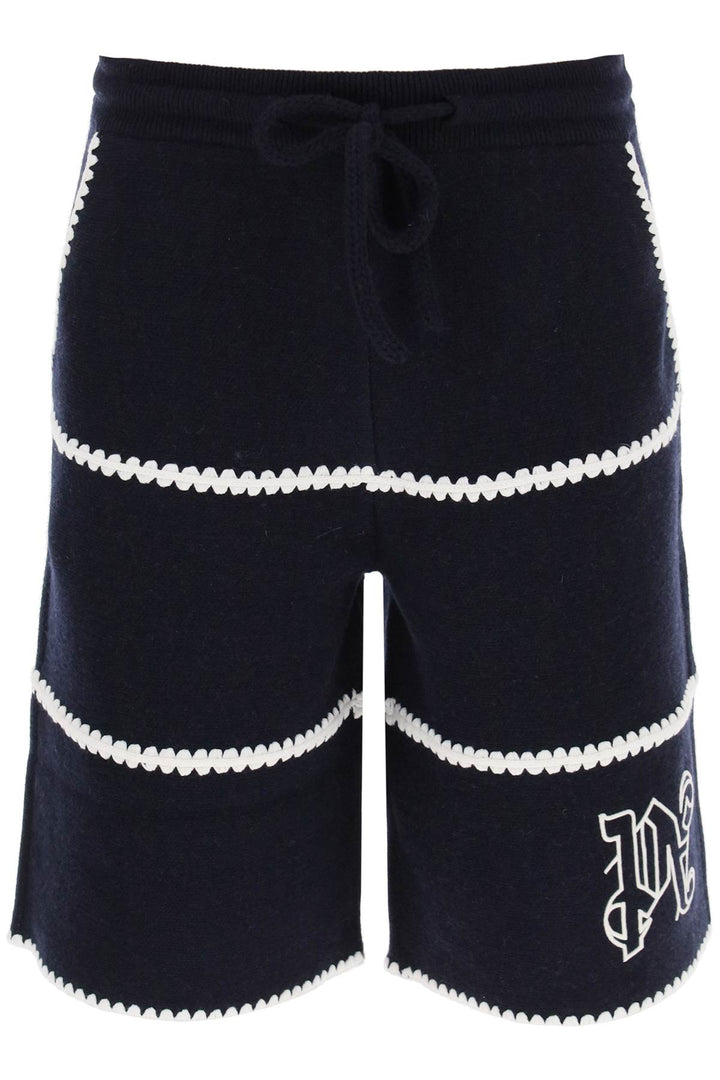 Palm Angels Wool Knit Shorts With Contrasting Trims   Blu