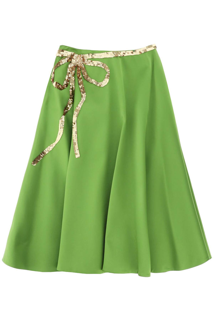 Valentino Garavani Techno Duchesse A Line Skirt With Sequin Studded Bow   Verde