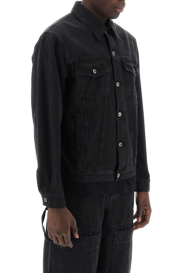 Off White Canvas Jacket With Logo Embroidery   Nero