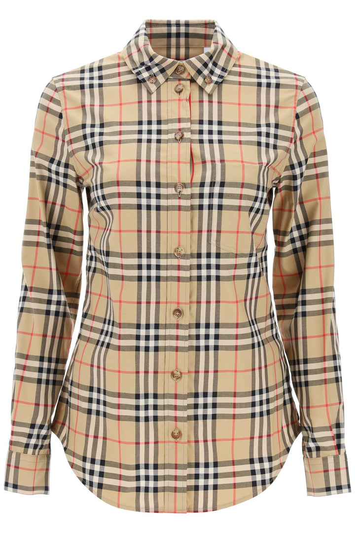 Burberry Lapwing Button Down Shirt With Vintage Check Pattern   Beige