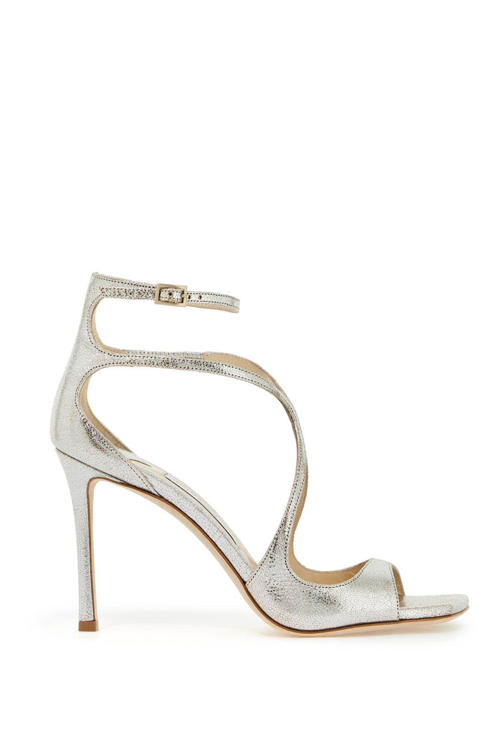 Jimmy Choo 95 Azia Laminate Leather Sandals   Silver